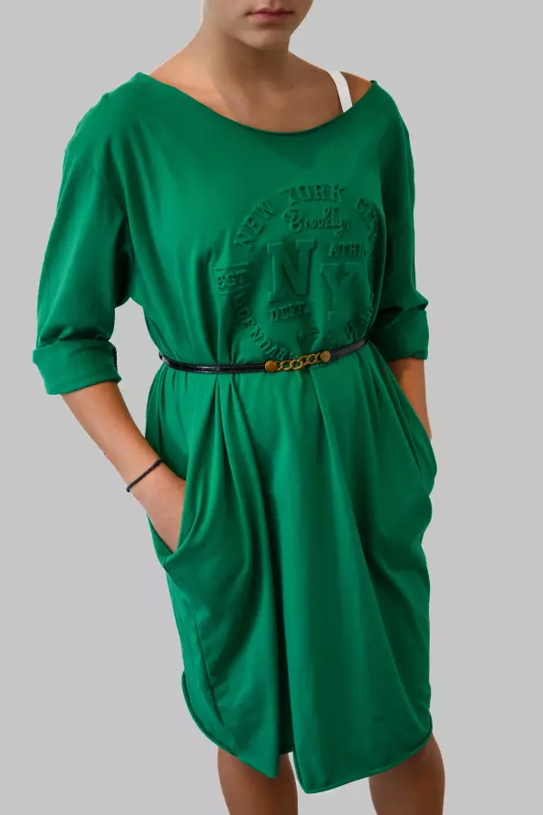 Green New York T-Shirt Dress with Pockets