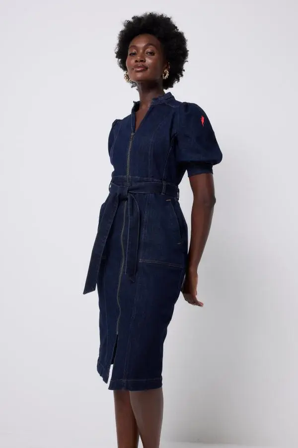 Rinse Wash Zip Detail Denim Dress