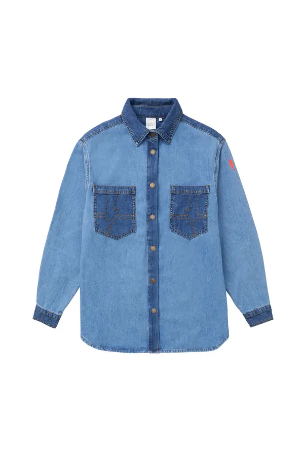 Mixed Wash Indigo Oversized Denim Shirt
