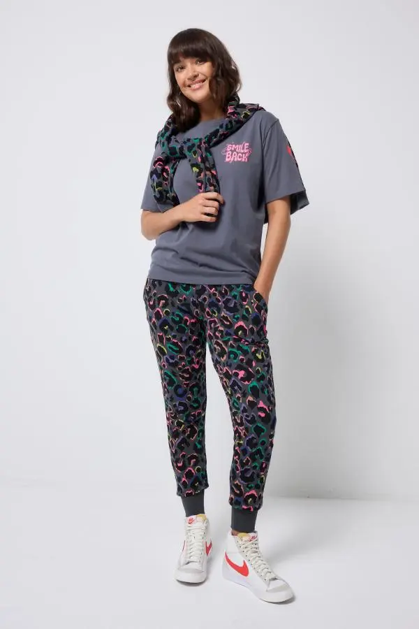 Grey with Rainbow Shadow Leopard and Lightning Bolt Cosy Joggers