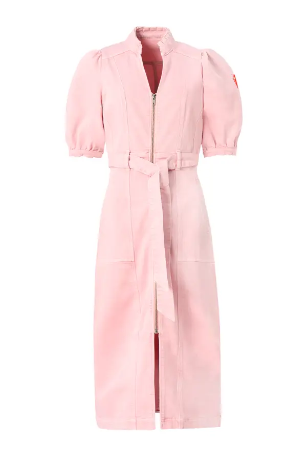 Pink Zip Detail Denim Dress