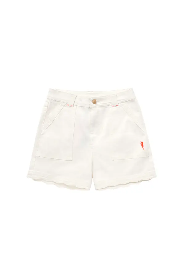 Ecru Scallop Denim Shorts