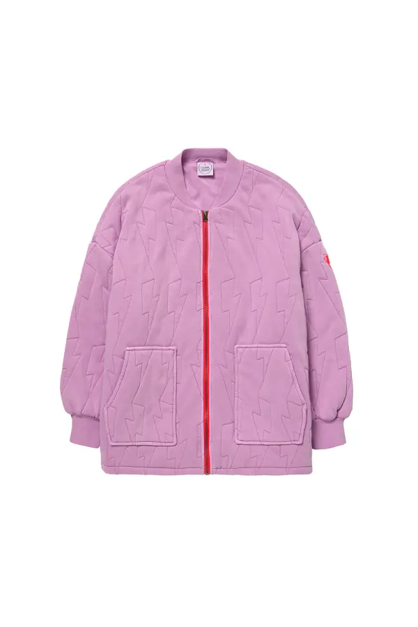 Lilac Lightning Bolt Oversized Quilted Bomber Jacket