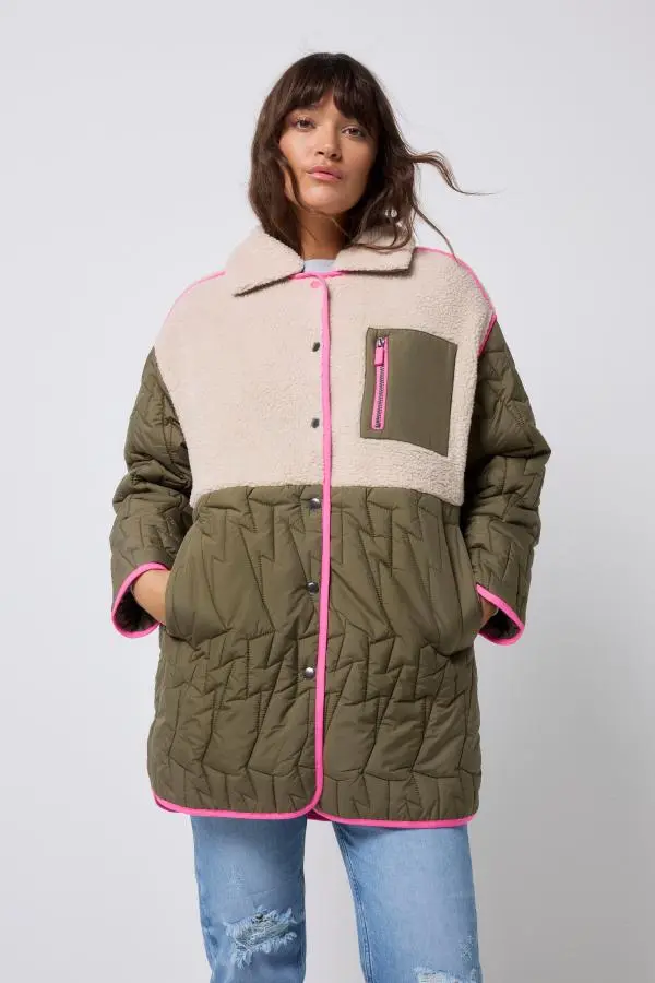 Quilted Khaki Lightning Bolt with Borg Coat