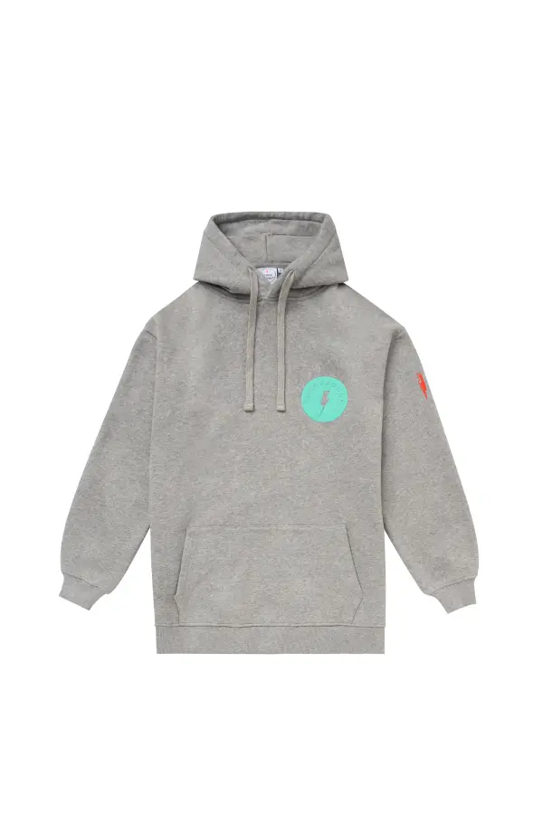 Grey Marl with Turquoise Smiley Face Longline Hoodie