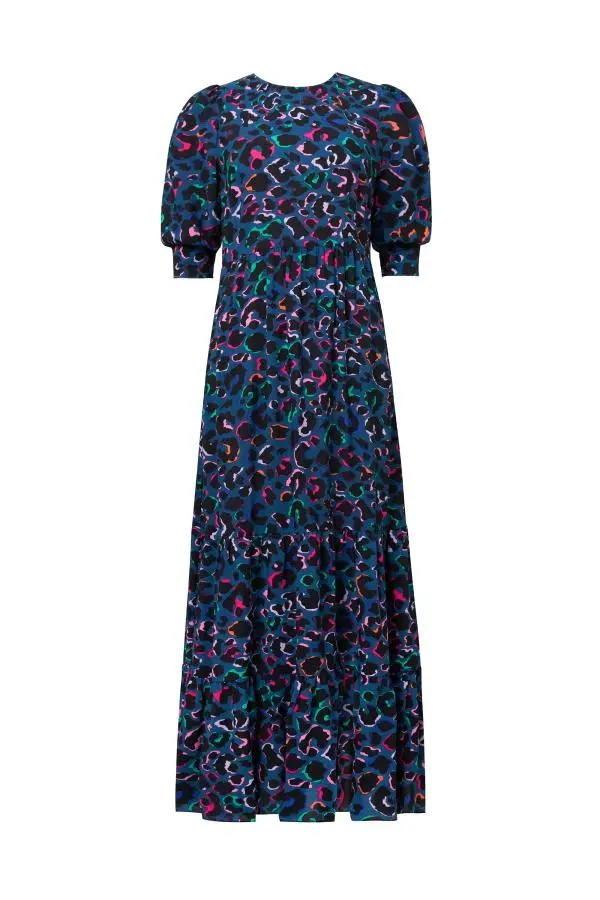 Teal with Rainbow Shadow Leopard Maxi Dress