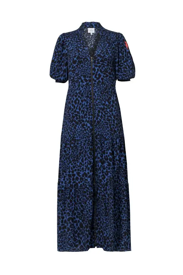 Navy with Black Rock and Roll Zip Detail Tiered Midi Dress