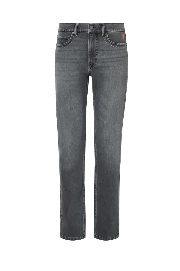Washed Black Studded Boyfriend Jeans