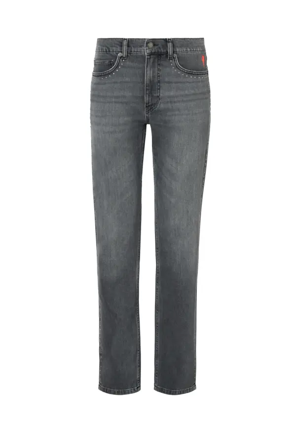 Washed Black Studded Boyfriend Jeans