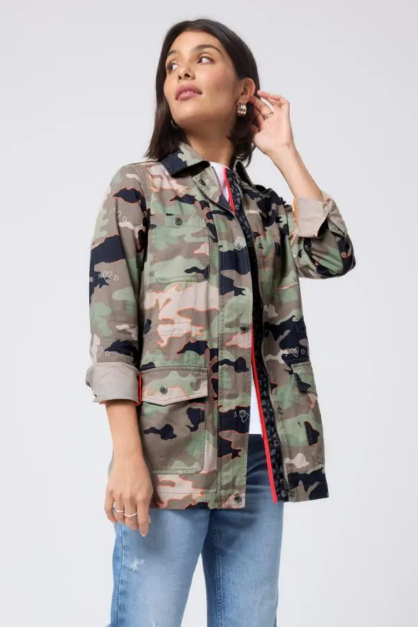 Khaki Camo Print Organic Cotton Utility Jacket