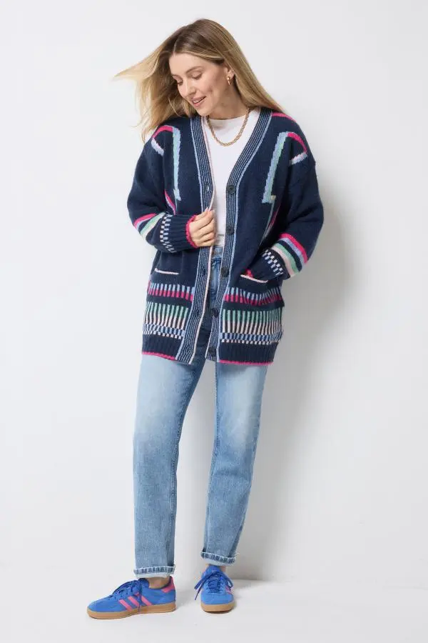 Navy with Rainbow Statement Bolt Longline Cardigan