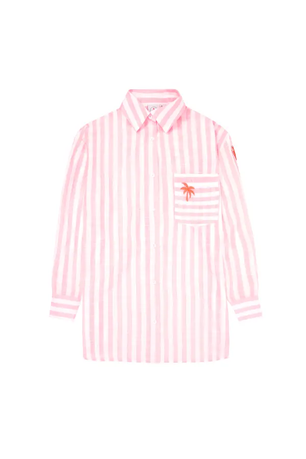 Coral and White Stripe Relaxed Shirt