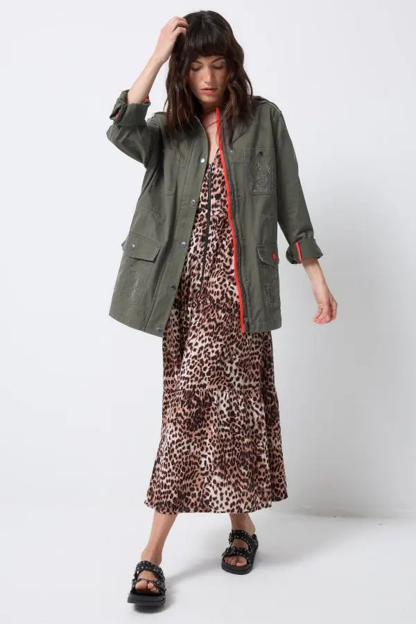 Khaki with Studded Bolt Utility Jacket