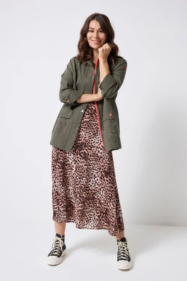 Khaki with Studded Bolt Utility Jacket