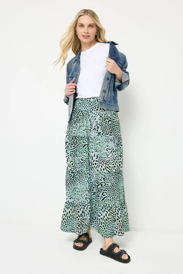 Green with Yellow Leopard Ray Maxi Skirt