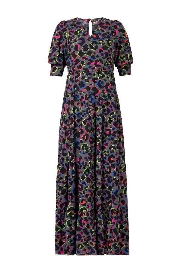 Grey with Rainbow Shadow Leopard Maxi Dress