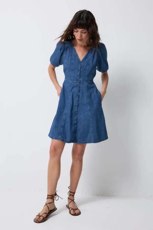 Indigo Denim Button Through Dress