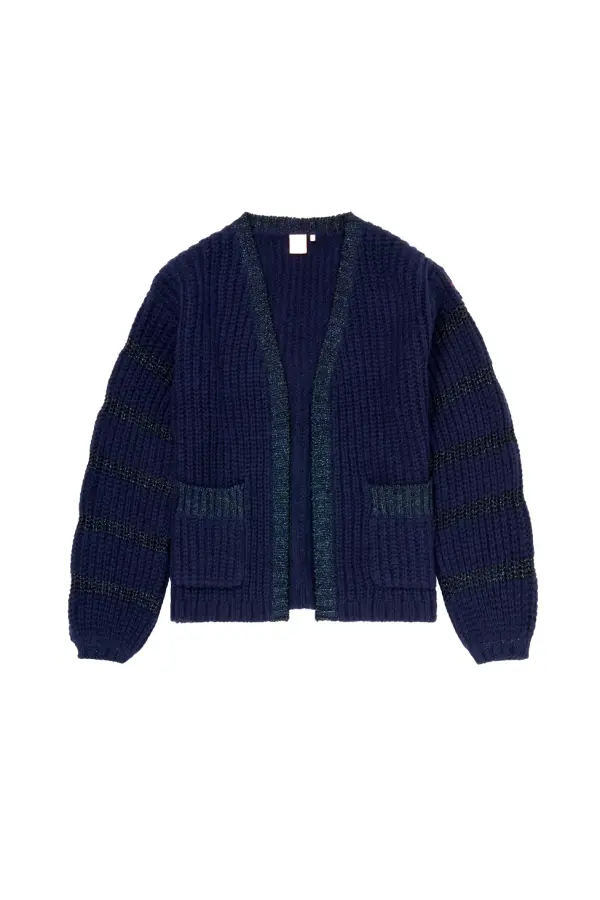 Navy Metallic Stripe Edge to Edge Cardigan