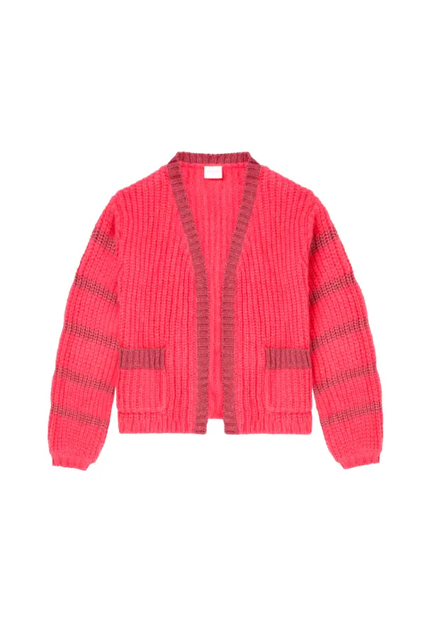 Coral with Pink Metallic Stripe Edge to Edge Cardigan