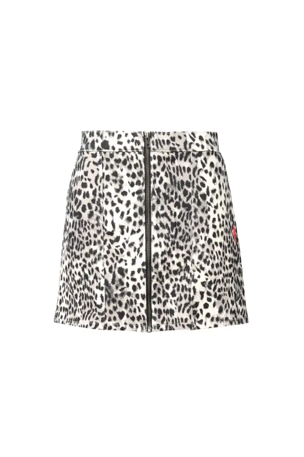 Grey Cheetah Zip Front Denim Mini Skirt