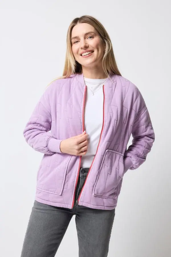 Lilac Lightning Bolt Regular Fit Quilted Bomber Jacket