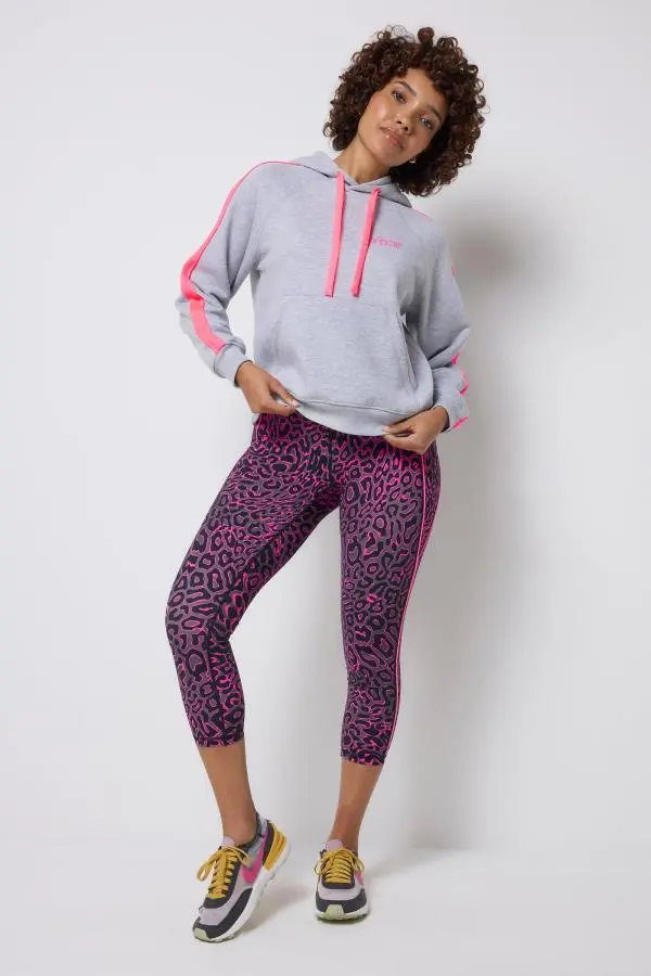 Grey with Pink Leopard Ray 7/8 Length Active Leggings
