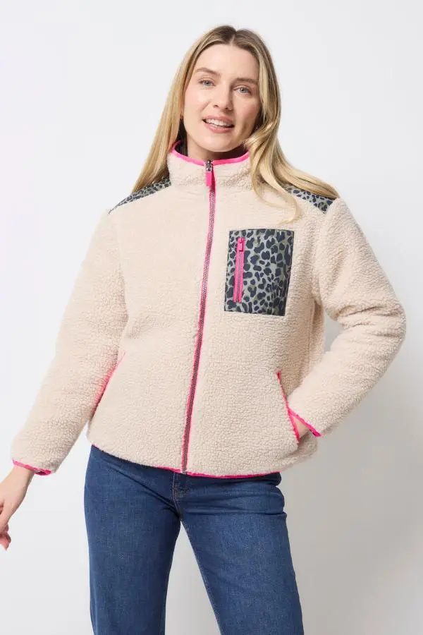 Khaki Wild Leopard Reversible Quilted Borg Coat