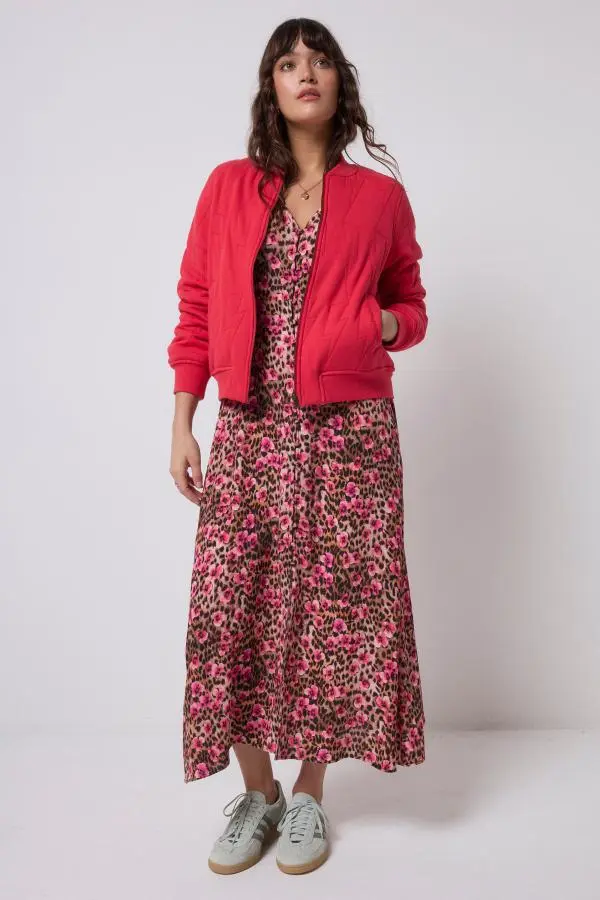 Red Lightning Bolt Fitted Quilted Bomber Jacket