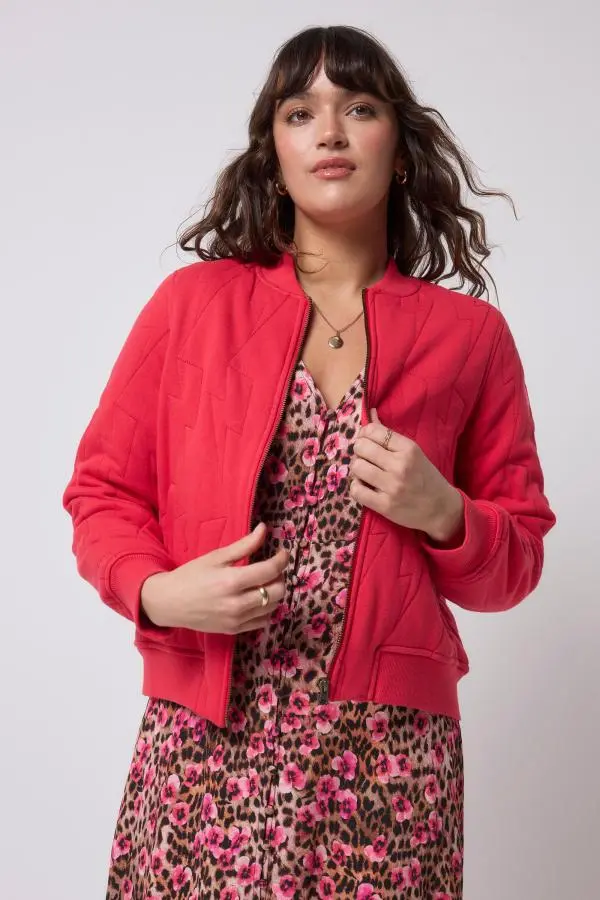 Red Lightning Bolt Fitted Quilted Bomber Jacket