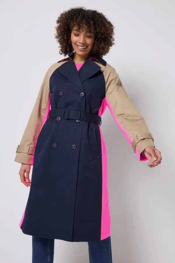 Navy and Stone Colourblock Trench Coat
