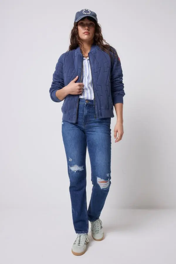 Mid Indigo Wash Distressed Boyfriend Jeans