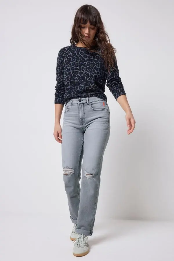 Grey Distressed Boyfriend Jeans