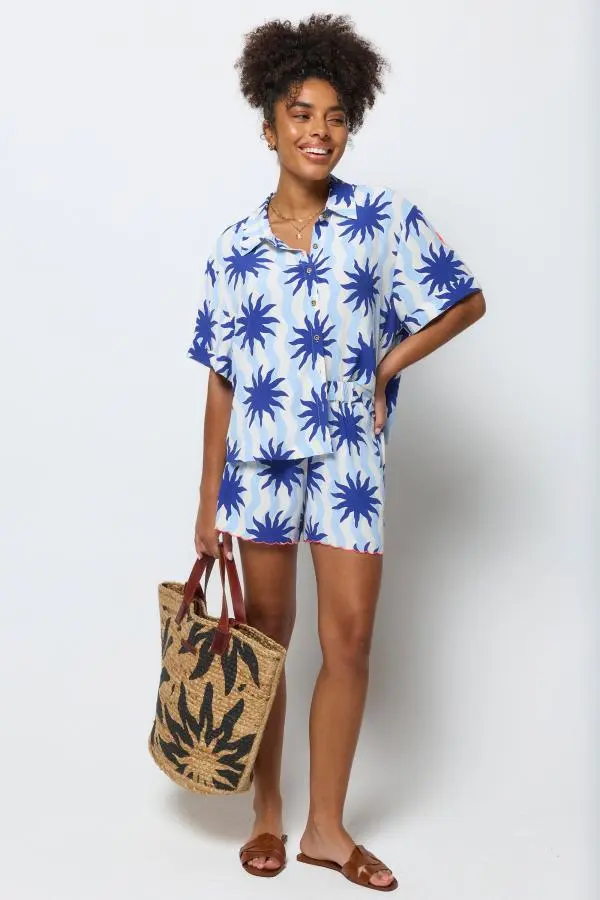 Blue Sunstar Scallop Edge Shorts