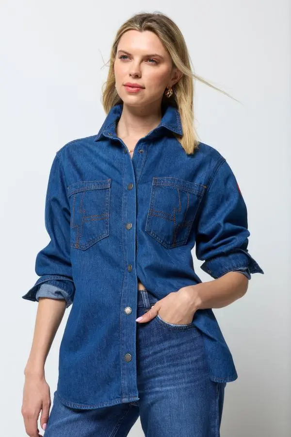 Mid Wash Indigo Relaxed Denim Shirt