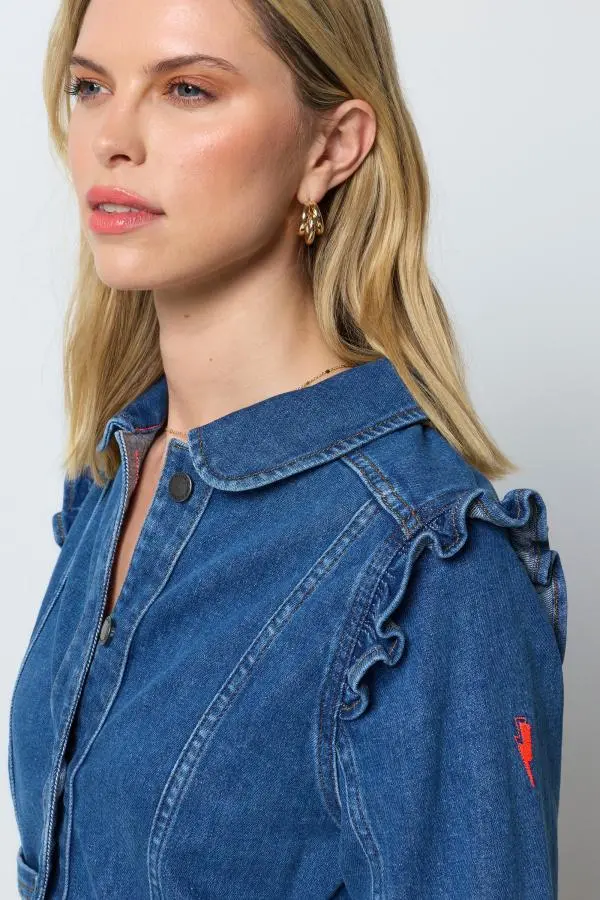 Indigo Frill Sleeve Denim Jacket