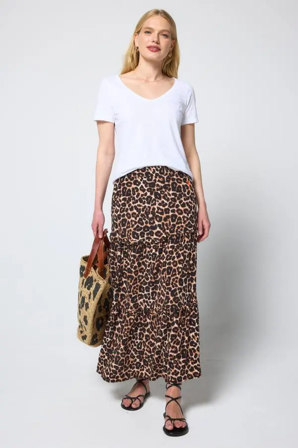 Neutral Jaguar Tiered Midi Skirt