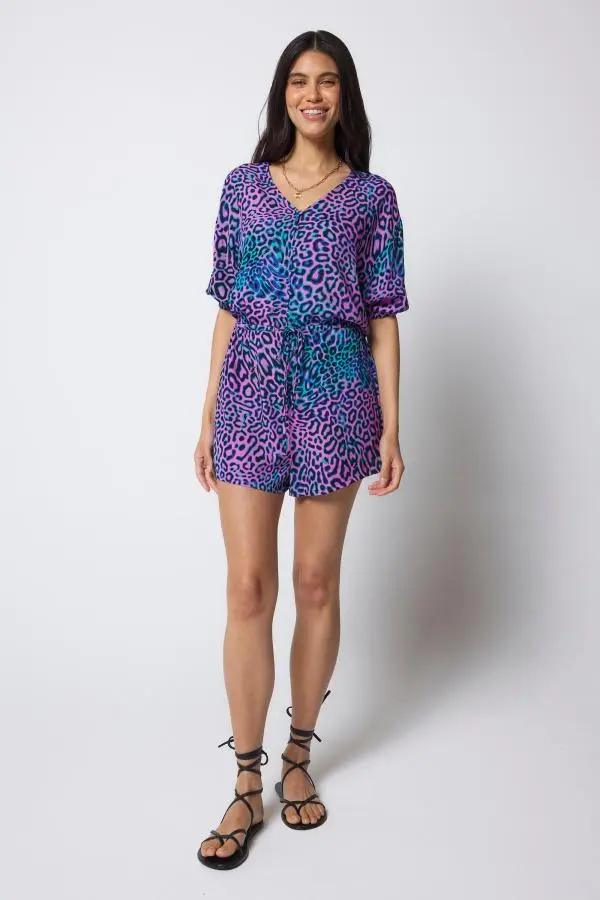 Pink with Green Leopard Ray Playsuit