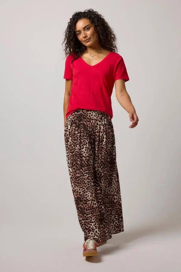 Neutral with Black Cheetah Drop Waist Midi Skirt