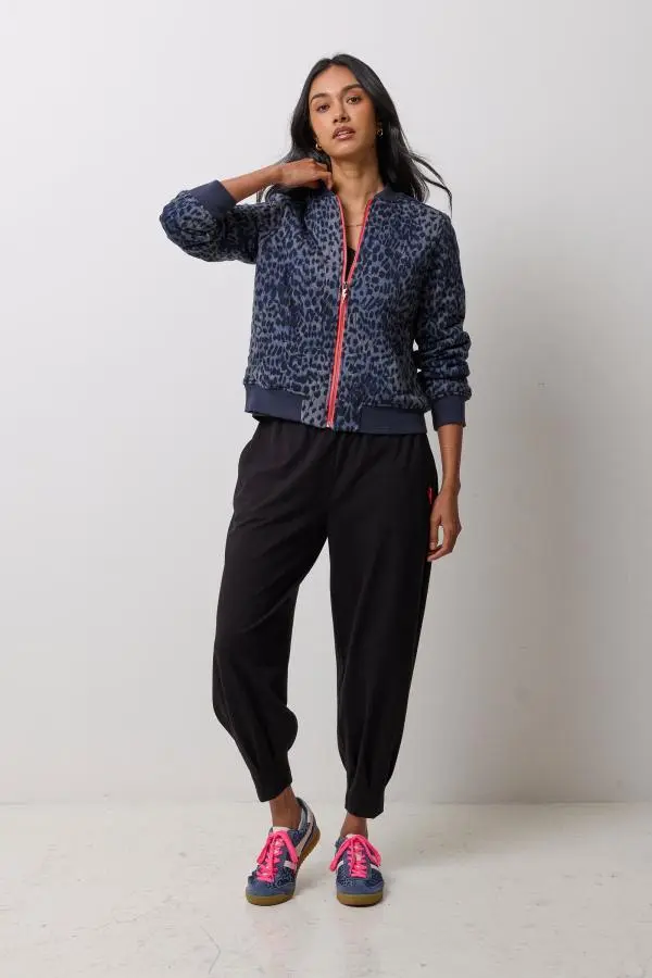 Navy Cheetah Fitted Quilted Bomber Jacket