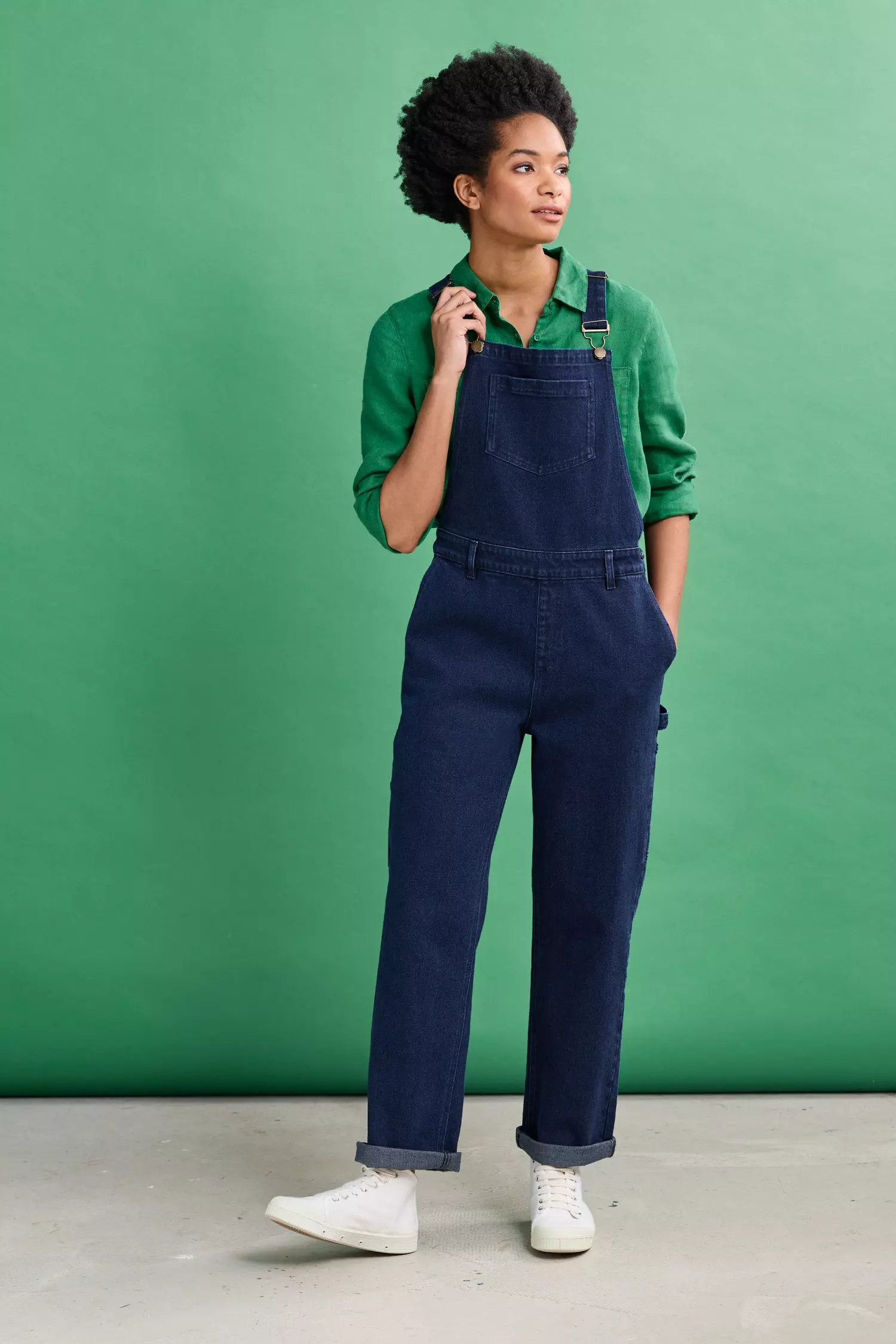 White Stuff Viola Linen Dungarees in Blue