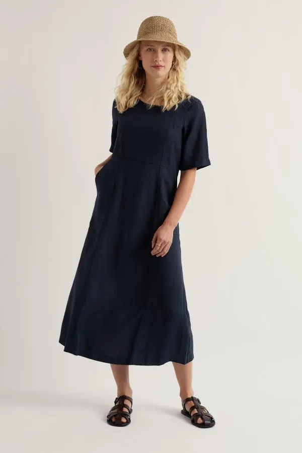 Grass Wave Linen Midi Dress