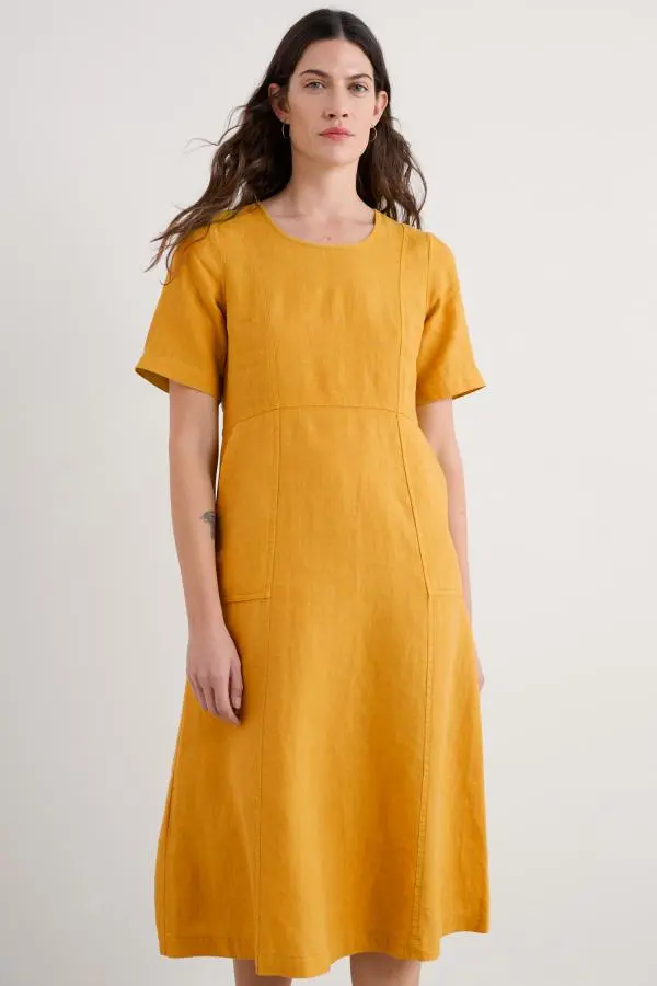 Grass Wave Linen Midi Dress