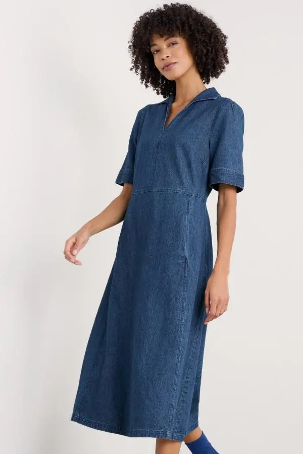 Fen Violet Denim Midi Dress