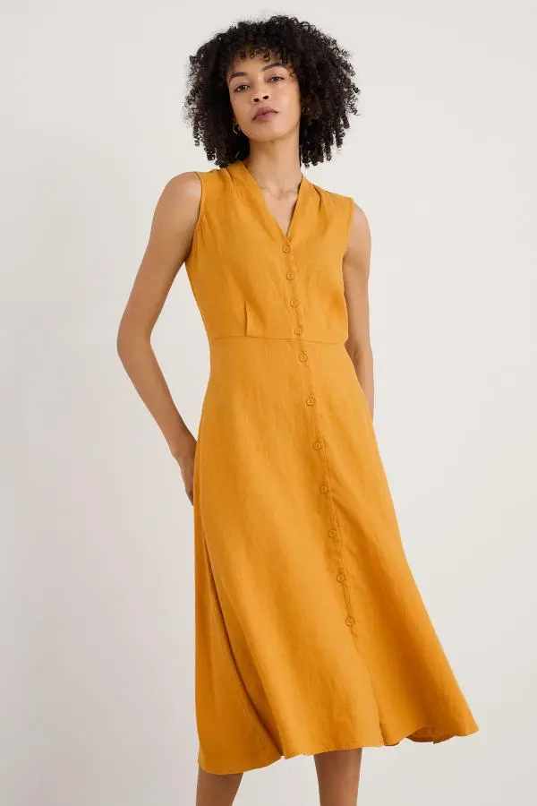 Carved Wood Linen Sleeveless Dress
