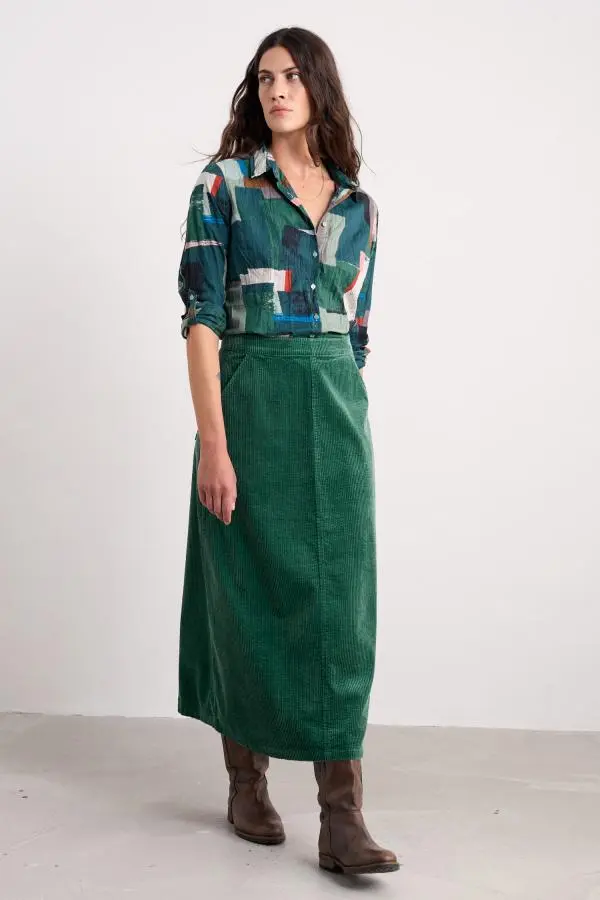 Window Wren Cord Midi Skirt