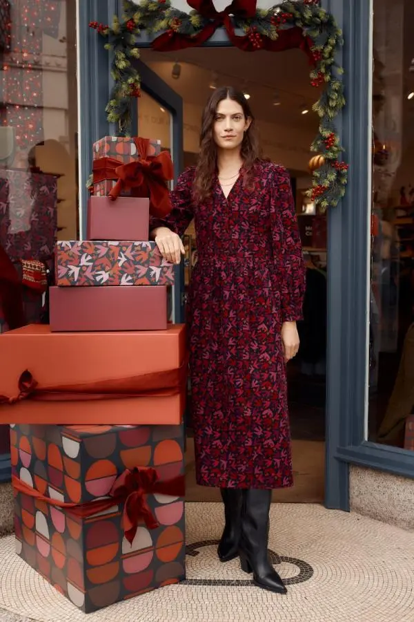 Rose Cottage Printed Cord Midi Dress