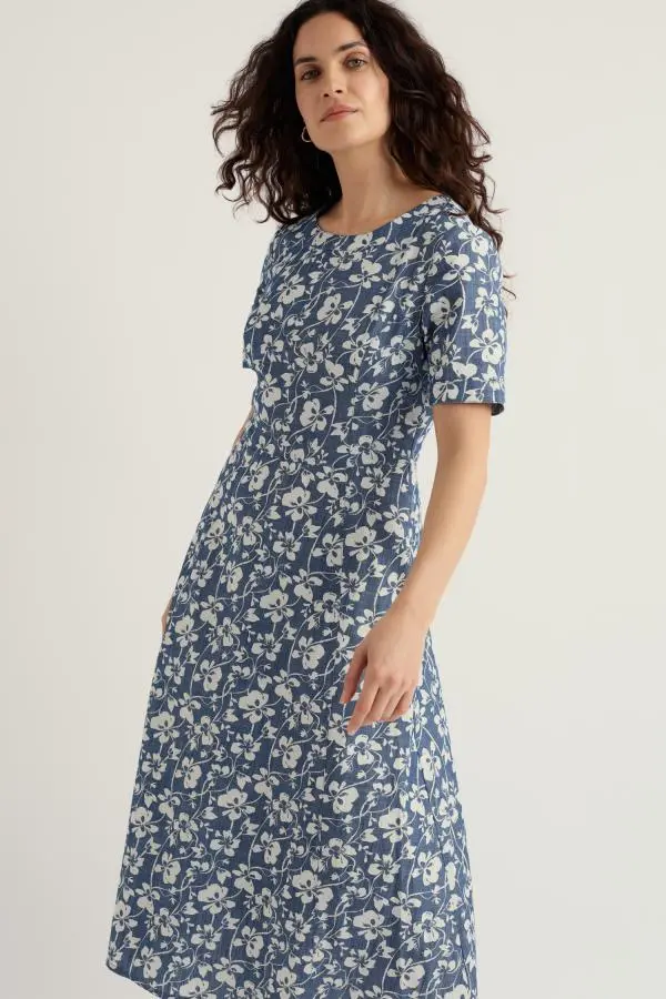 Fox Path Printed Chambray Dress