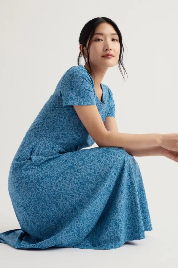 Veronica Short Sleeve Midi Dress in GOTS-Certified Organic Cotton