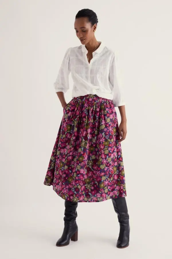 Mevagissey Midi Skirt in Organic Cotton