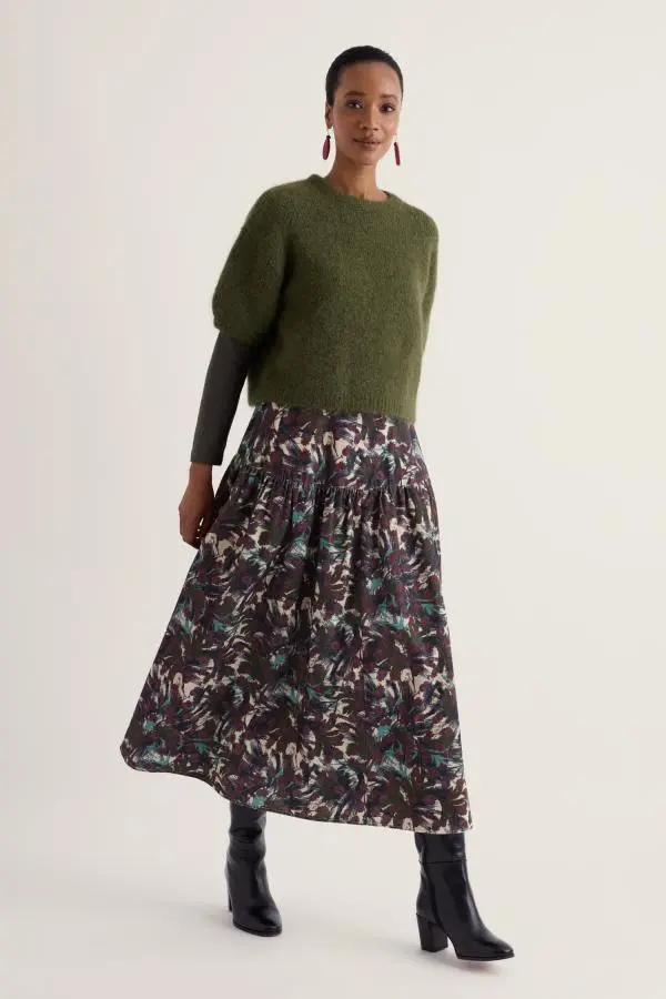 Hamlyn A-Line Tiered Needlecord Midi Skirt